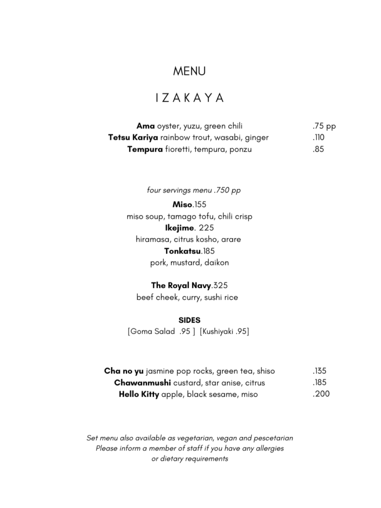 Izakaya menu